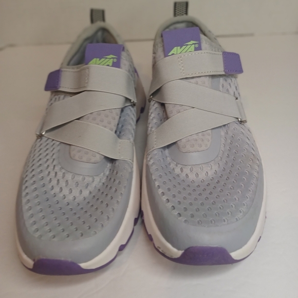 Women's AVIA Size 8 Easy-On Mesh Walking Comfort Shoes Sneakers Gray/Purple - Picture 4 of 6